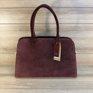 NWT Margot New York Genuine Suede Bowling Bag Tote Maroon NEW $200 Double Handle